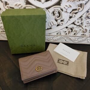 Gucci GG Marmont Matelasse Flap Card Case Wallet Beige 466492